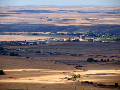 [More farmland only this time it's flatter and there are buildings in view.]